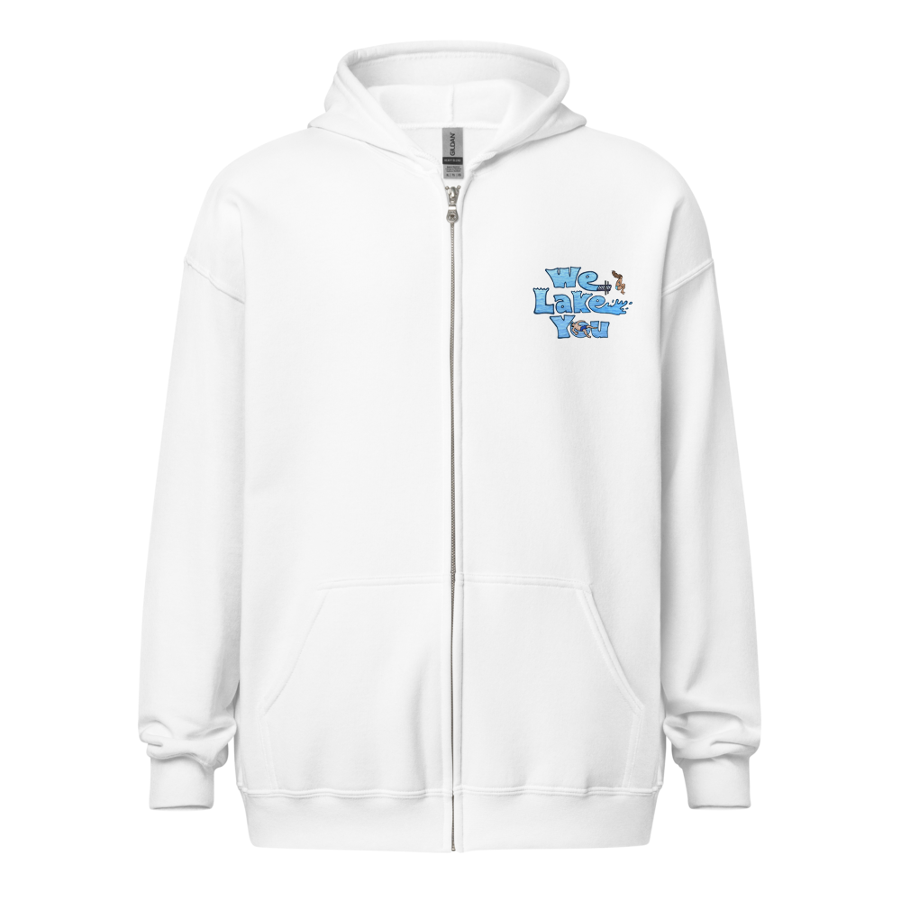 Unisex Zip Hoodie with Lower Straits Lake on back, We Lake You on front