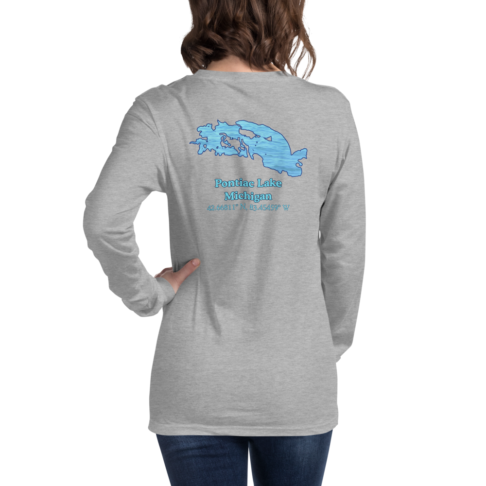 Unisex Long Sleeve T-shirt with Pontiac Lake on back and We Lake You on front