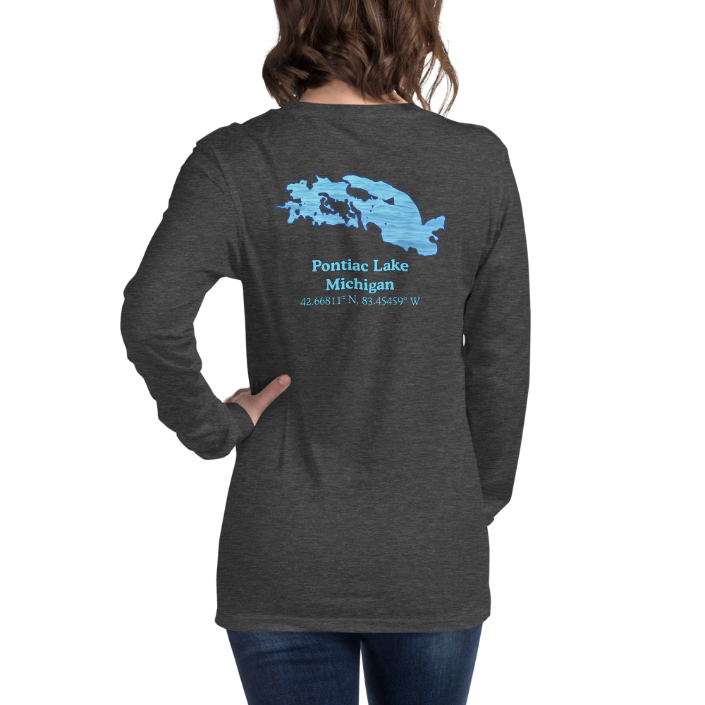Unisex Long Sleeve T-shirt with Pontiac Lake on back and We Lake You on front