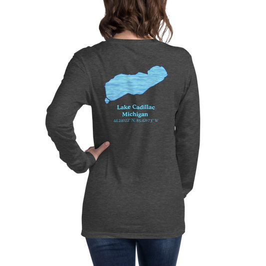 Unisex Long Sleeve T-shirt with Lake Cadillac on back and We Lake You on front