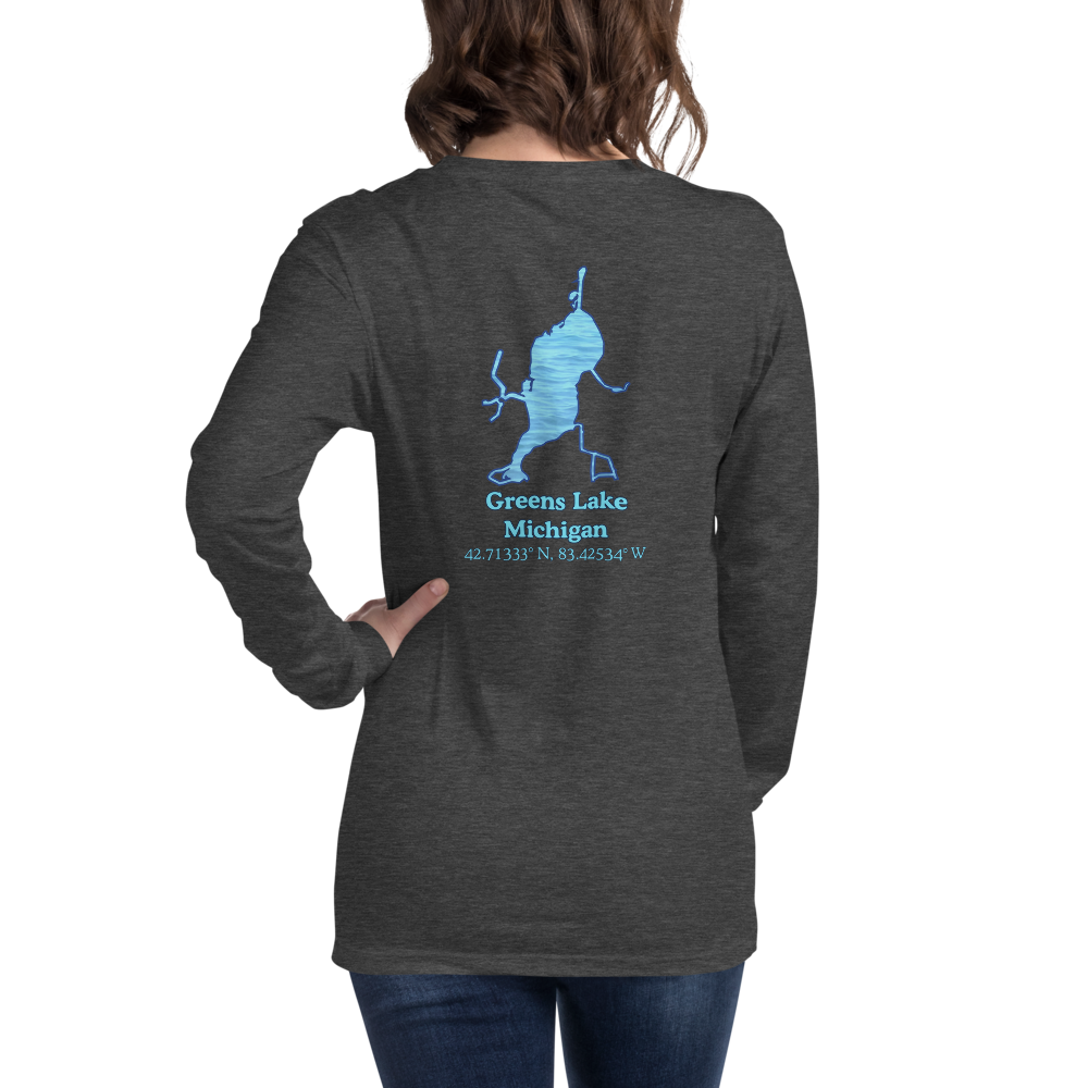 Unisex Long Sleeve T-shirt with Greens Lake on back and We Lake You on front