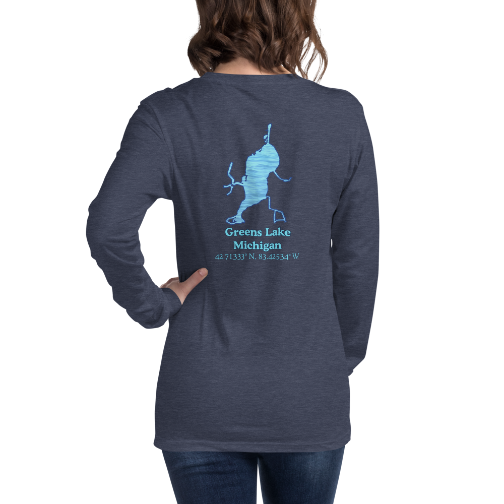 Unisex Long Sleeve T-shirt with Greens Lake on back and We Lake You on front