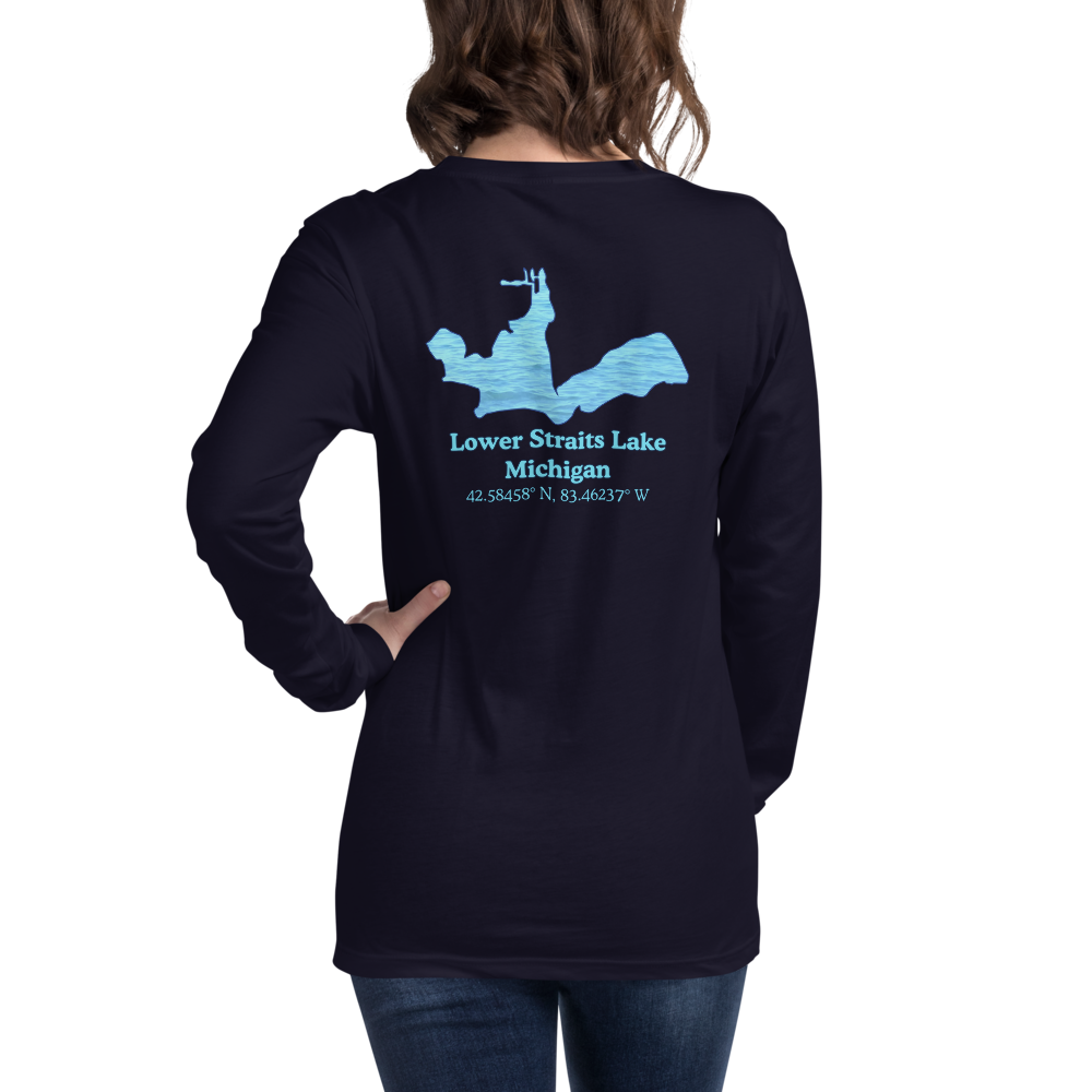 Unisex Long Sleeve T-shirt with Lower Straits Lake on back and We Lake You on front