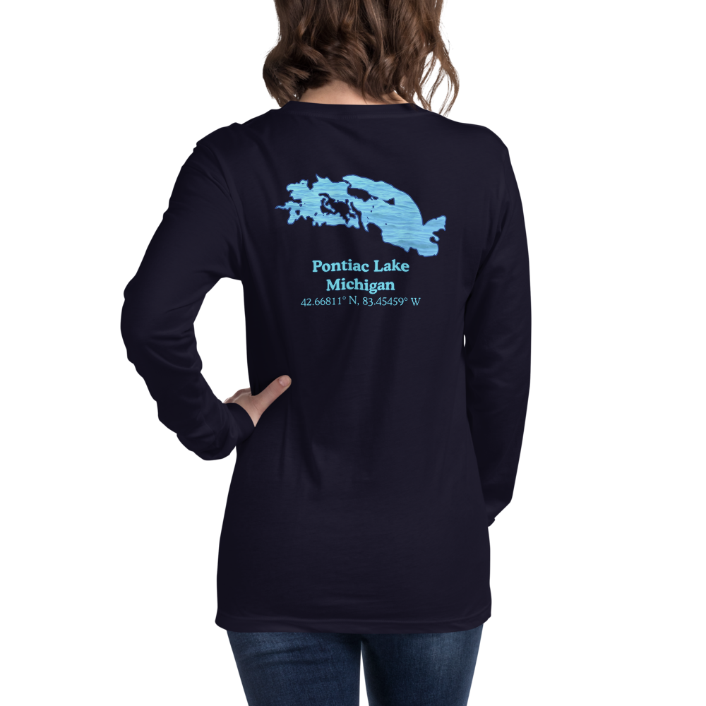 Unisex Long Sleeve T-shirt with Pontiac Lake on back and We Lake You on front