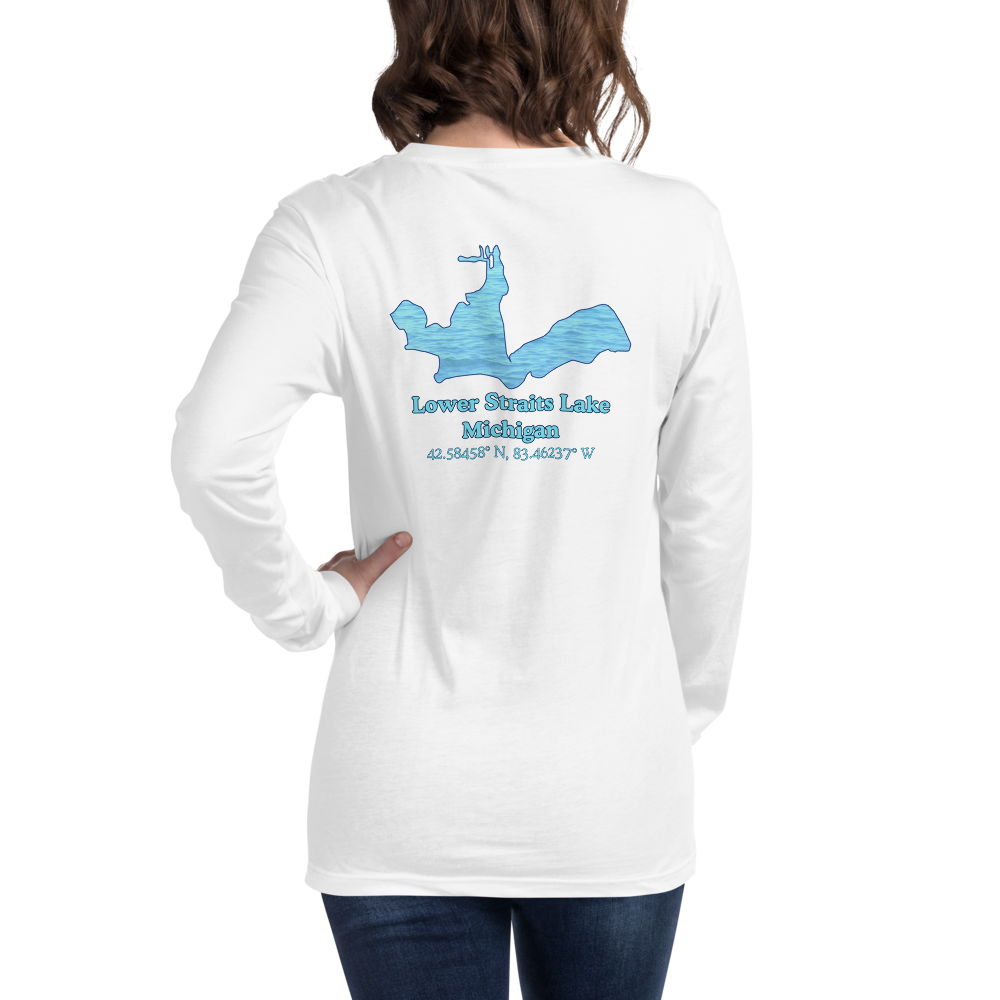 Unisex Long Sleeve T-shirt with Lower Straits Lake on back and We Lake You on front