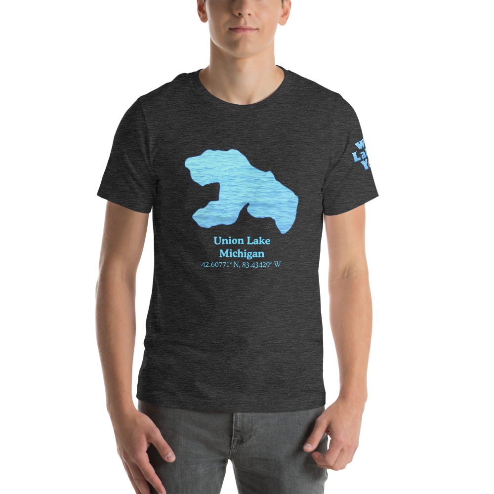Premium Unisex T-shirt with Union Lake on front and We Lake You on sleeve