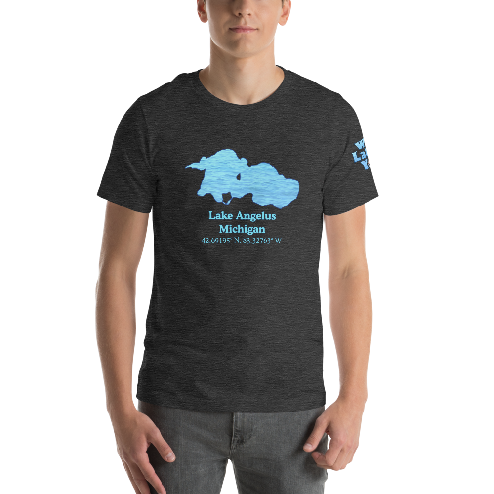 Premium Unisex T-shirt with Lake Angelus on front and We Lake You on sleeve