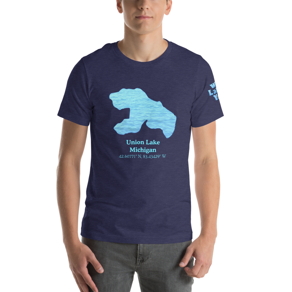 Premium Unisex T-shirt with Union Lake on front and We Lake You on sleeve
