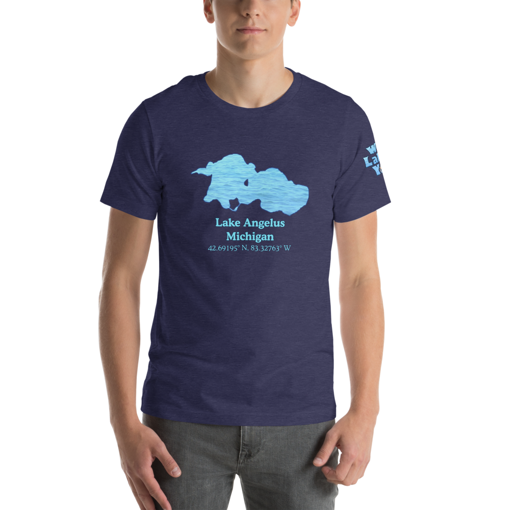 Premium Unisex T-shirt with Lake Angelus on front and We Lake You on sleeve