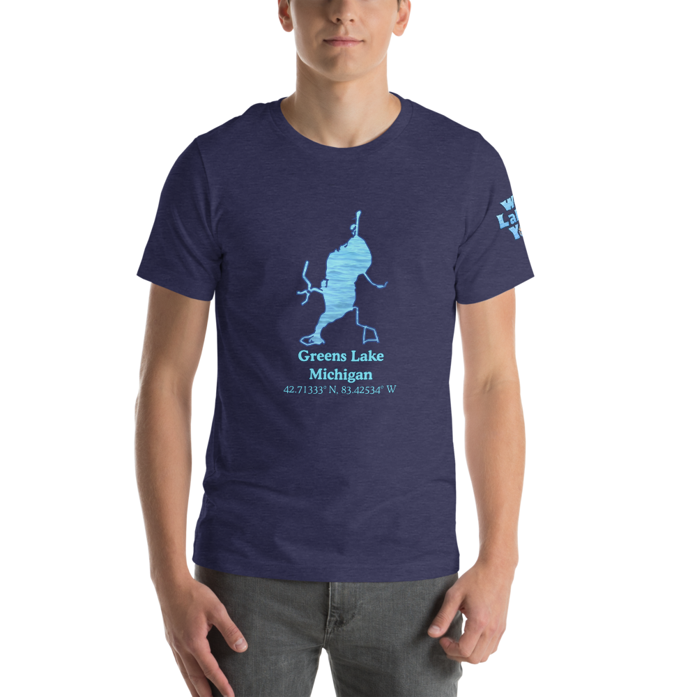 Premium Unisex T-shirt with Greens Lake on front and We Lake You on sleeve