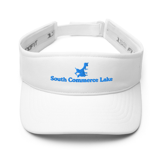 South Commerce Lake Visor with embroidered artwork & adjustable velcro strap