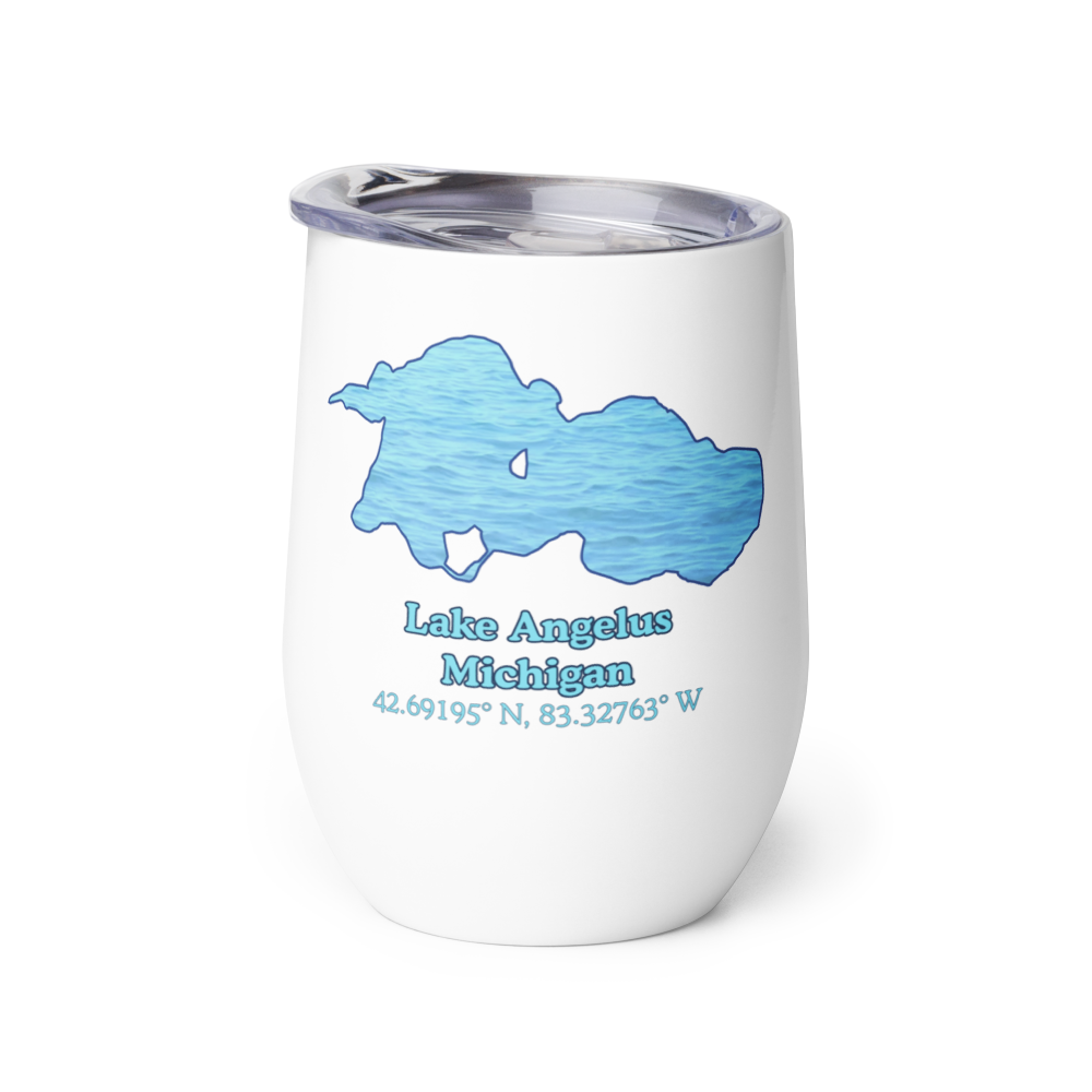 Wine tumbler with Lake Angelus and We Lake You on other side