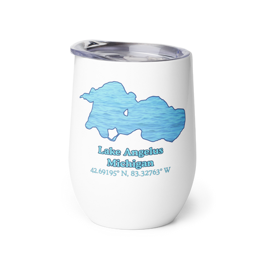 Wine tumbler with Lake Angelus and We Lake You on other side