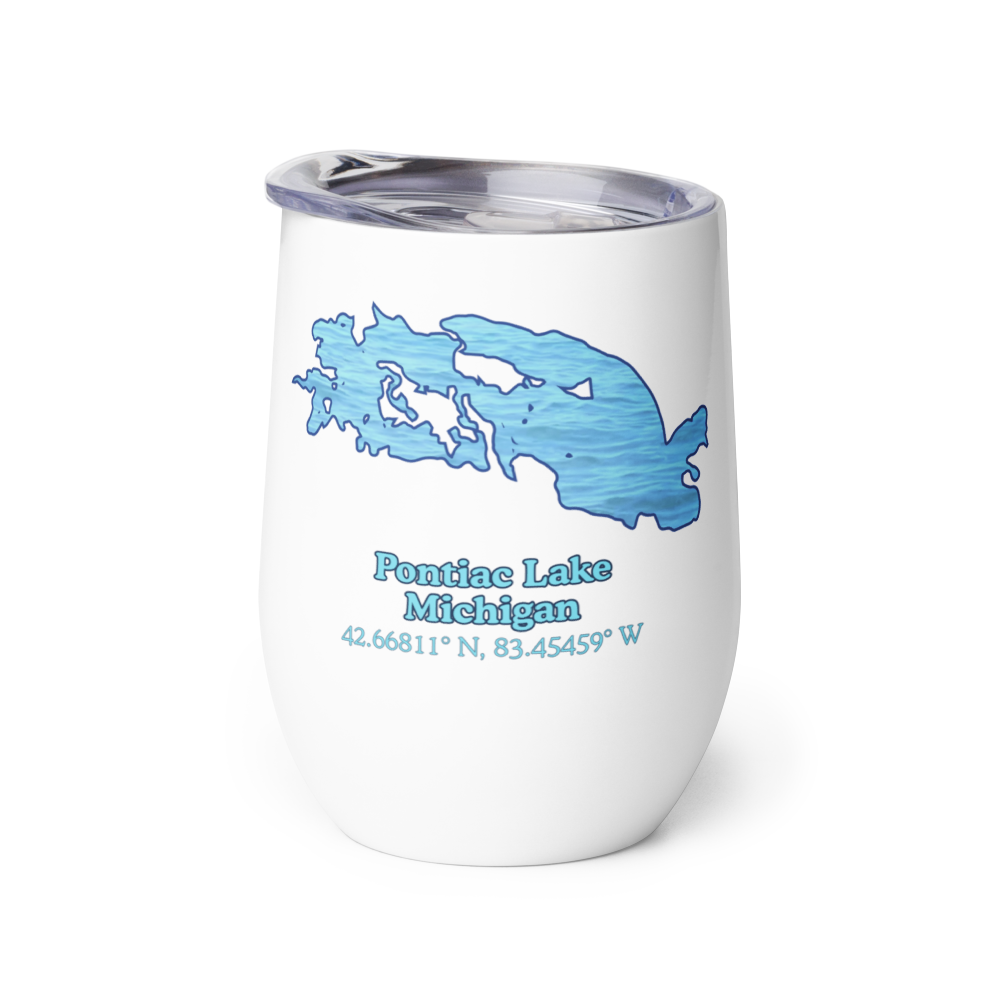 Wine tumbler with Pontiac Lake and We Lake You on other side